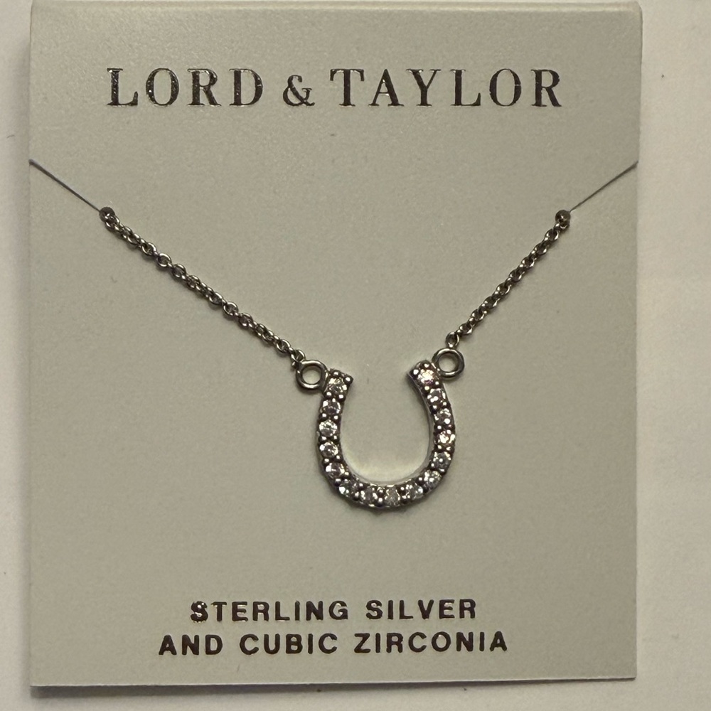 Lord & Taylor Sterling Silver and Cubic Zirconia Horseshoe Necklace NWT